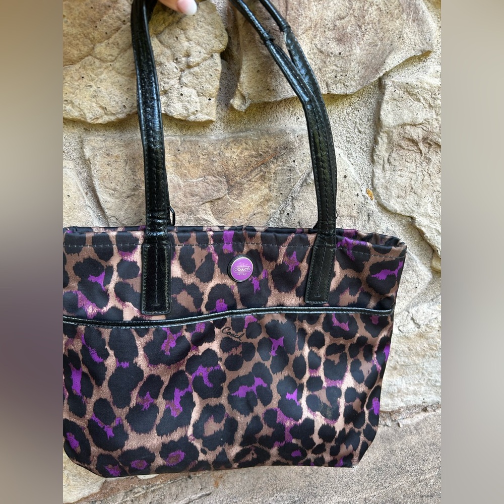 Coach Leopard Print Handbag with Purple Accents